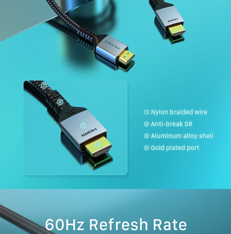 CABLETIME καλώδιο HDMI 2.1 CT-HD8K, 8K/60Hz, 48Gbps, 28AWG, 2m, μαύρο - Image 5
