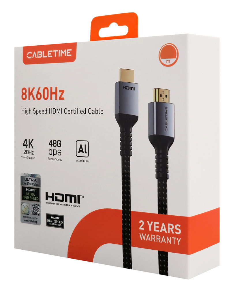 CABLETIME καλώδιο HDMI 2.1 CT-HD8K, 8K/60Hz, 48Gbps, 28AWG, 2m, μαύρο - Image 6