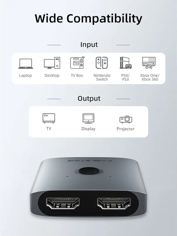 CABLETIME HDMI switch CT-HS4K-2G, 2 σε 1, 4K/60Hz, bidirectional, γκρι - Image 5