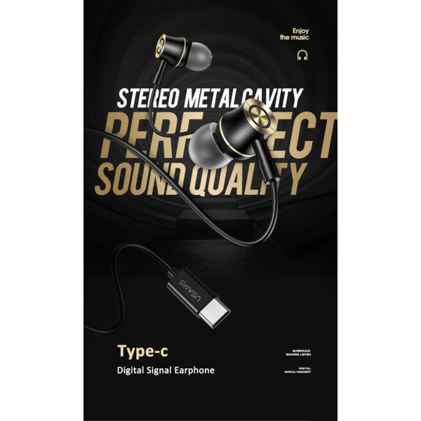Alternative view of USAMS earphones με μικρόφωνο US-SJ482, USB-C σύνδεση, Φ10mm, 1.2m, μαύρα