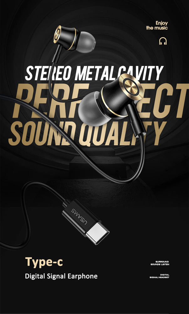 USAMS earphones με μικρόφωνο US-SJ482, USB-C σύνδεση, Φ10mm, 1.2m, μαύρα - Image 2