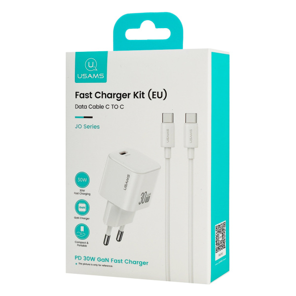 Alternative view of USAMS φορτιστής τοίχου CC262 με καλώδιο USB-C, 30W, GaN, λευκός