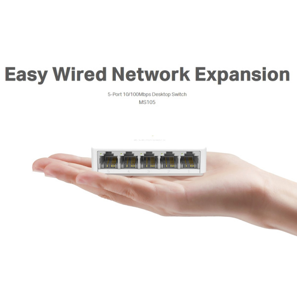 Alternative view of MERCUSYS Desktop Switch MS105, 5x 10/100 Mbps, Ver. 2