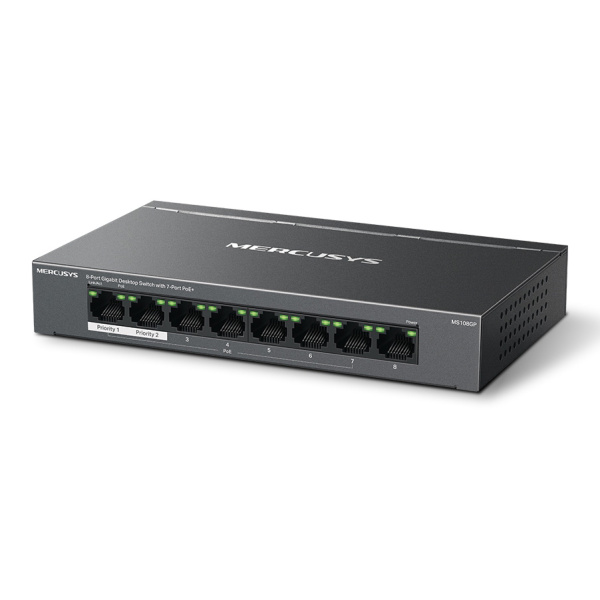 MERCUSYS Desktop Switch MS108GP, 8x 10/100/1000 Mbps, PoE+, V.1.20