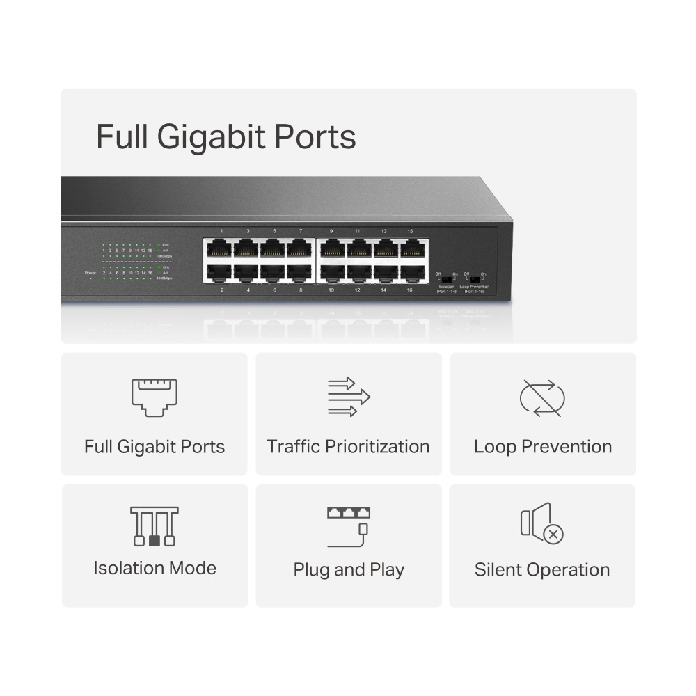 MERCUSYS desktop/rackmount switch MS116GS, 16x Gigabit θύρες, V1.0 - Image 7
