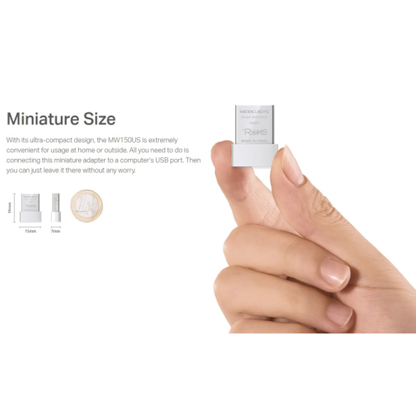 Alternative view of MERCUSYS ασύρματος USB αντάπτορας δικτύου MW150US, 150Mbps, Ver. 2