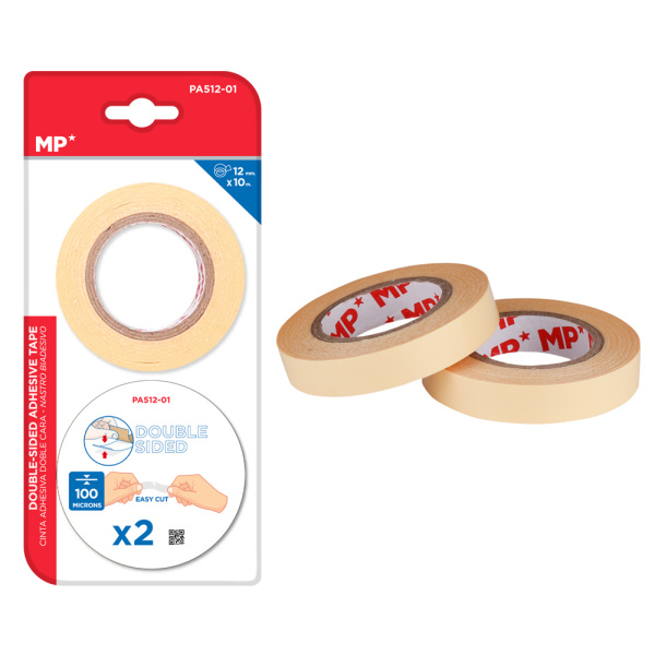 MP κολλητική ταινία διπλής όψεως PA512-01, 12mm, 10m, μπεζ, 2τμχ