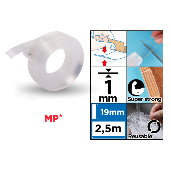 Alternative view of MP κολλητική ταινία διπλής όψεως PA524-02, nano gel, 19mm x 2.5m, διάφανη