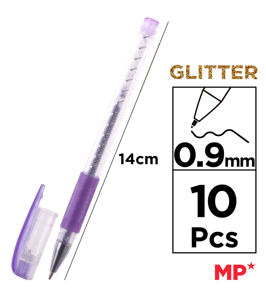 MP σετ στυλό διαρκείας ballpoint PE105 με glitter, 0.9mm, διάφορα χρώματα, 10τμχ - Image 2