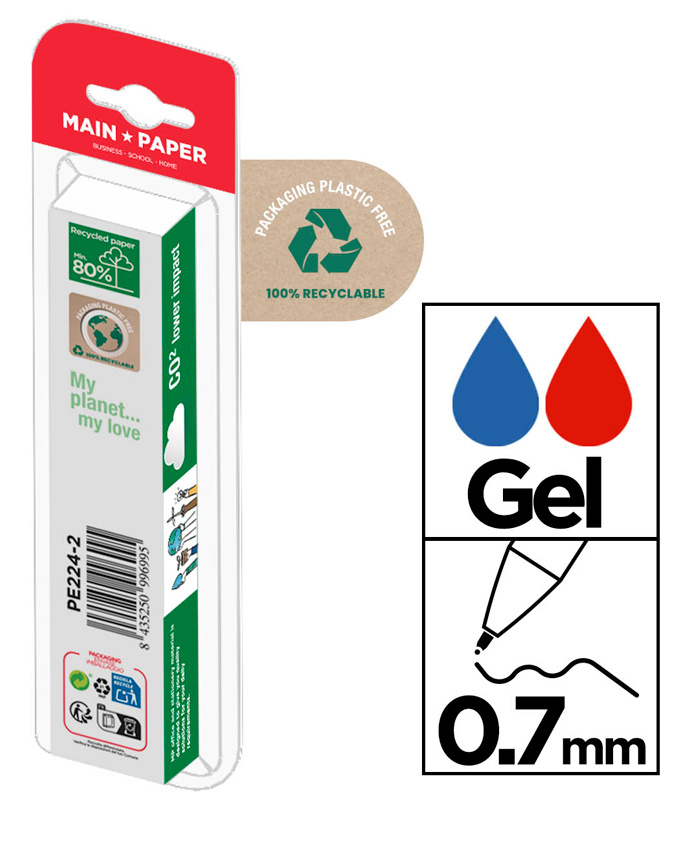 MP στυλό διαρκείας gel PE224-2, 0.7mm, μπλε & κόκκινο, 2τμχ - Image 2