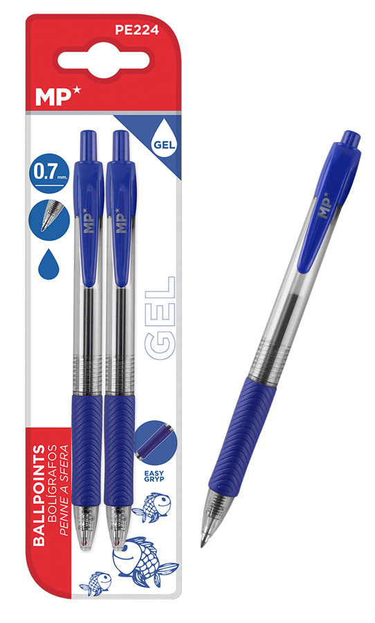 MP στυλό διαρκείας gel PE224, 0.7mm, μπλε, 2τμχ