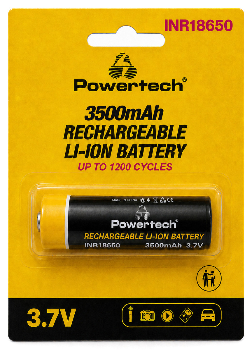POWERTECH επαναφορτιζόμενη μπαταρία Li-ion INR18650 PT-1615, 3500mAh, 3.7V, button top, 1τμχ