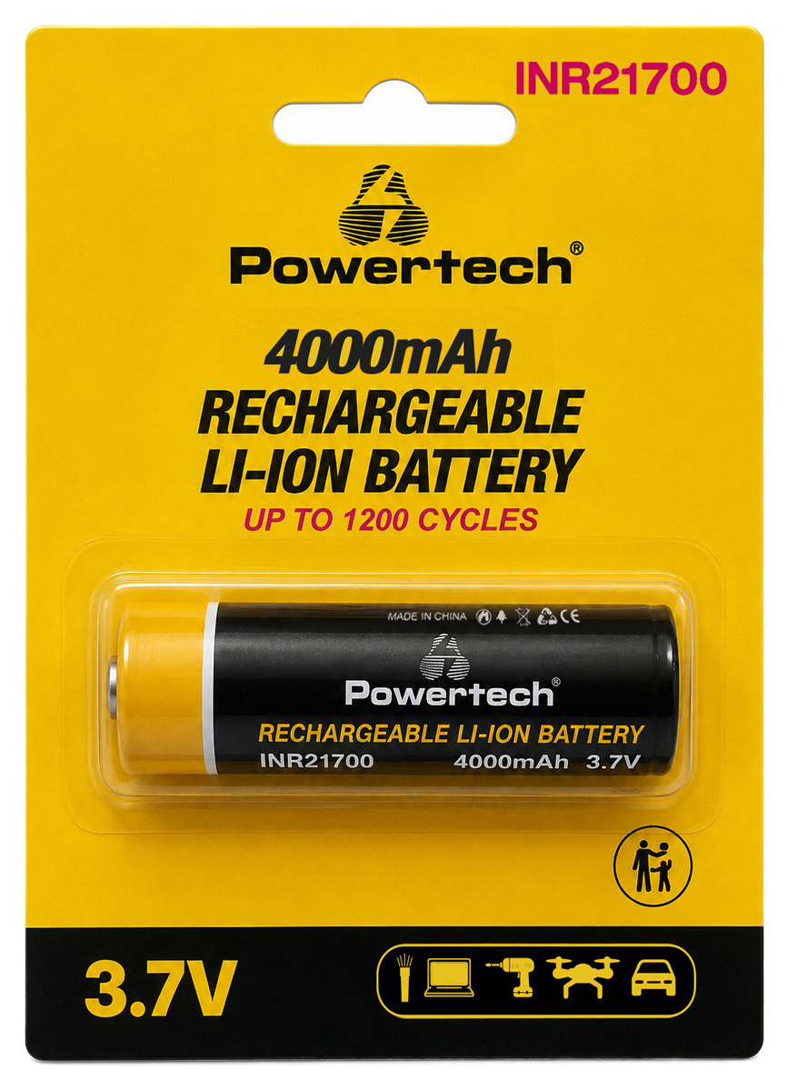 POWERTECH επαναφορτιζόμενη μπαταρία Li-ion INR21700 PT-1616, 4000mAh, 3.7V, button top, 1τμχ