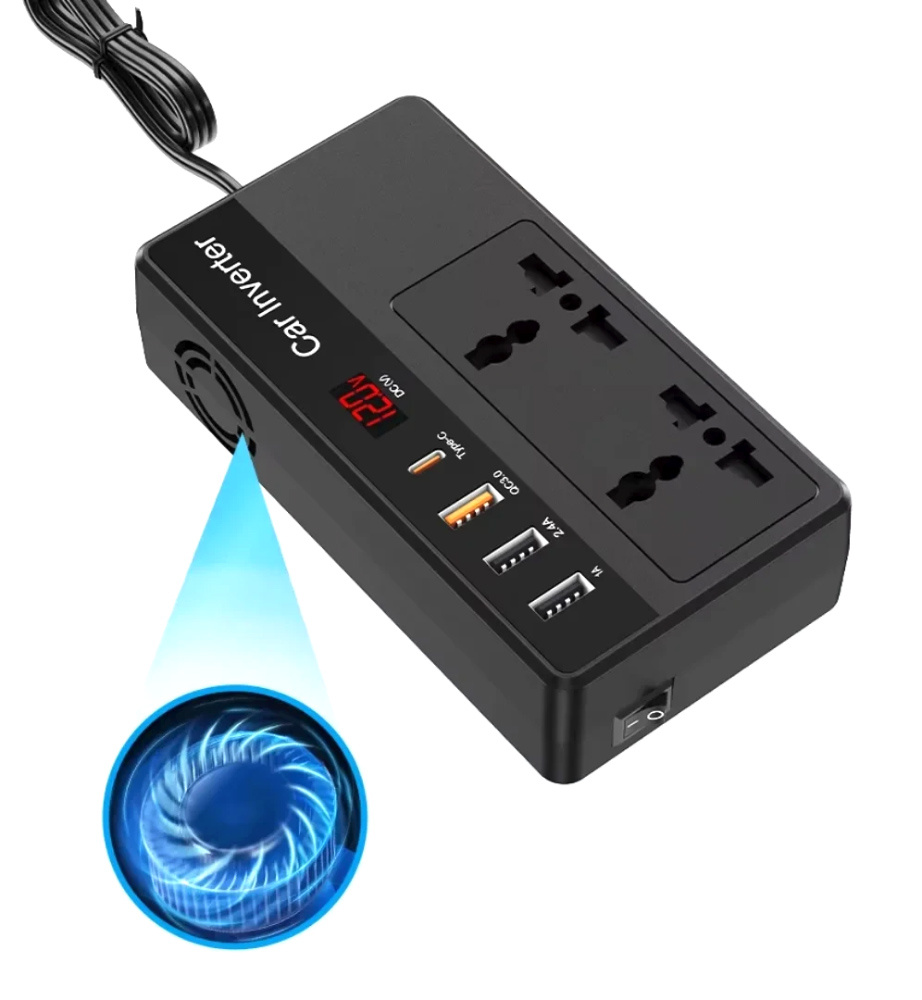 POWERTECH inverter αυτοκινήτου PTL-023, 200W, 12V DC σε 220V AC, με USB-C/3x USB - Image 5