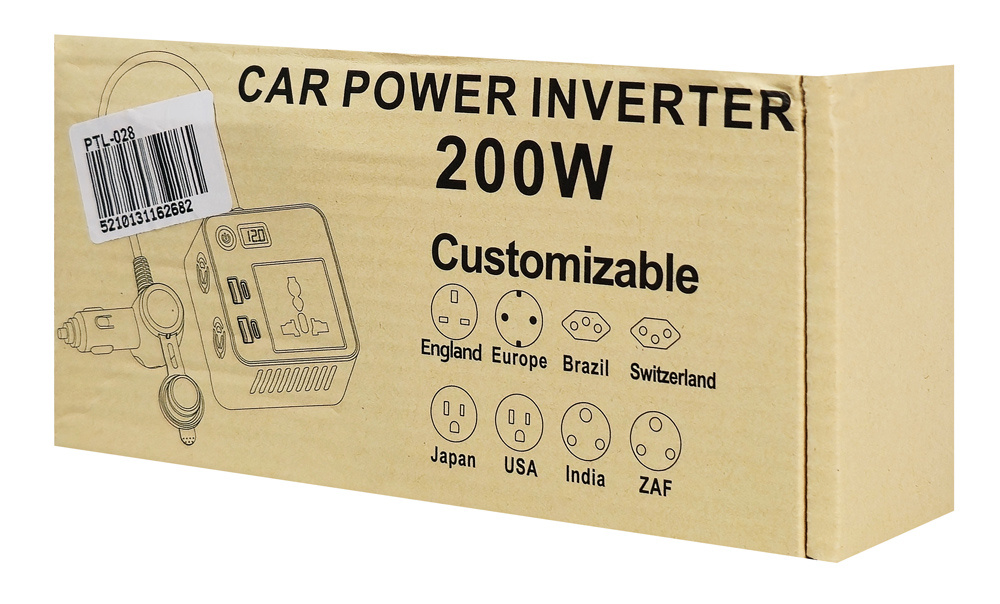POWERTECH inverter αυτοκινήτου PTL-028, 200W, 12V/24V DC σε 110V/220V AC, με 2x USB-C/2x USB - Image 8