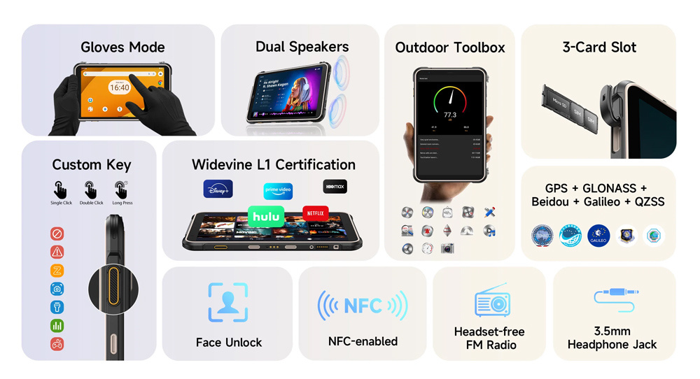 ULEFONE tablet RugKing Pad Pro, 8.68", 8/128GB, 7100mAh, IP68/IP69K/MIL-STD-810H, 4G, μαύρο - Image 7