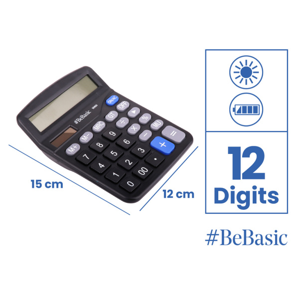 Alternative view of BEBASIC αριθμομηχανή S060, ηλιακό & μπαταρίας, 12 ψηφία, μαύρη