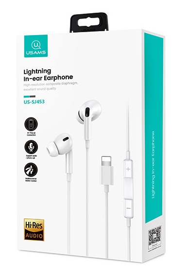 USAMS earphones με μικρόφωνο EP-41, Lightning, Φ10mm, 1.2m, λευκά - Image 3