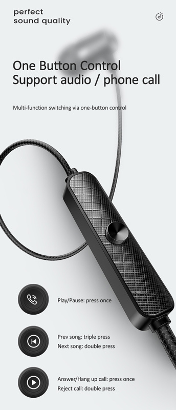 USAMS earphones με μικρόφωνο EP-42, 3.5mm σύνδεση, Φ10mm, 1.2m, μαύρα - Image 3