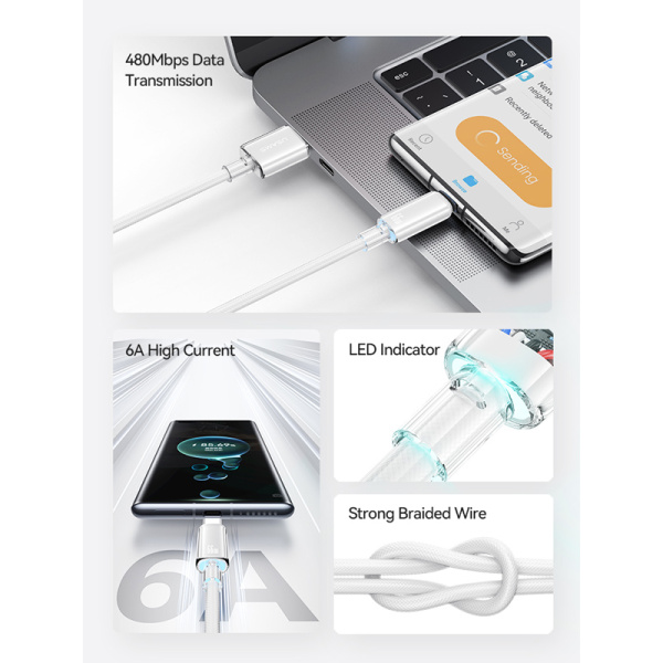Alternative view of USAMS καλώδιο USB-C σε USB US-SJ658, 66W, 480Mbps, 1.2m, μαύρο