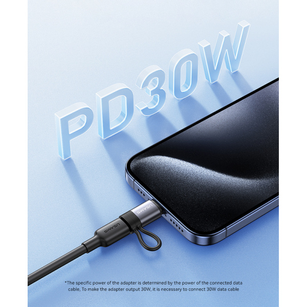 Alternative view of USAMS αντάπτορας USB-C σε Lightning US-SJ677, 30W, 480Mbps, γκρι