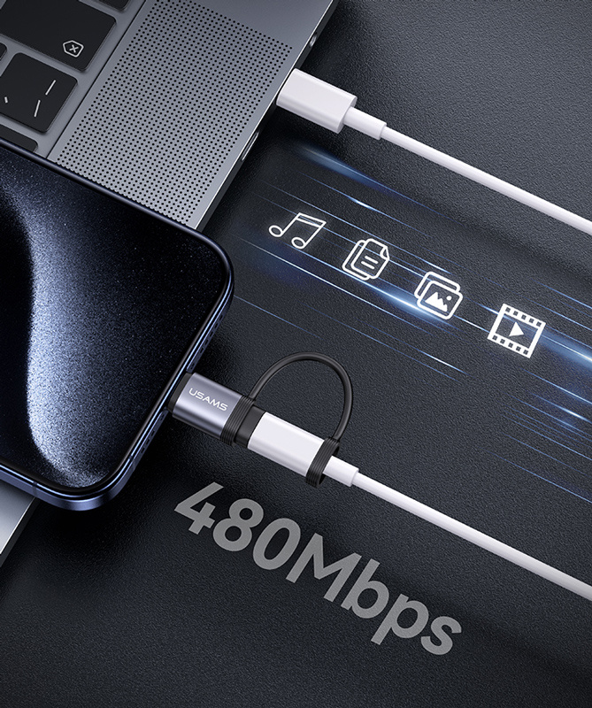 USAMS αντάπτορας USB-C σε Lightning US-SJ677, 30W, 480Mbps, γκρι - Image 3