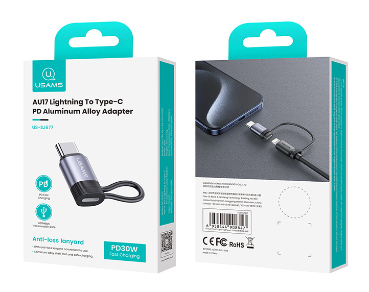 USAMS αντάπτορας USB-C σε Lightning US-SJ677, 30W, 480Mbps, γκρι - Image 5