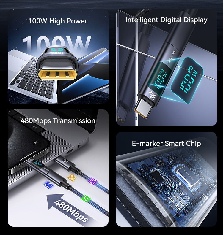 USAMS αντάπτορας USB-C US-SJ682 με οθόνη, 100W, γκρι - Image 2