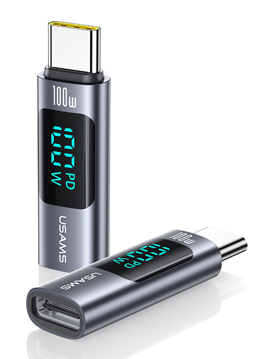 USAMS αντάπτορας USB-C US-SJ682 με οθόνη, 100W, γκρι