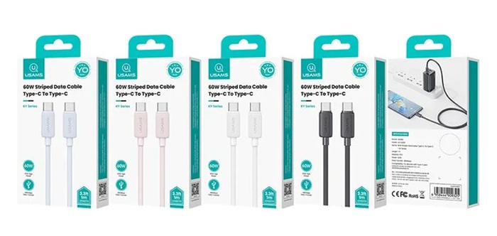 USAMS καλώδιο USB-C σε USB-C US-SJ691, 60W, 480Mbps, 1m, λευκό - Image 5