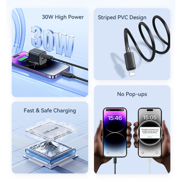 Alternative view of USAMS καλώδιο Lightning σε USB-C US-SJ692, 30W, 480Mbps, 1m, μαύρο