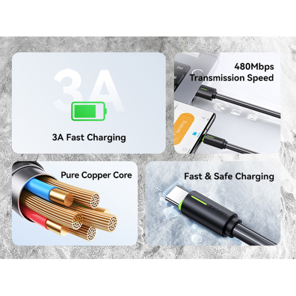 Alternative view of USAMS καλώδιο USB-C σε USB US-SJ732, 3A, 480Mbps, 1m, λευκό