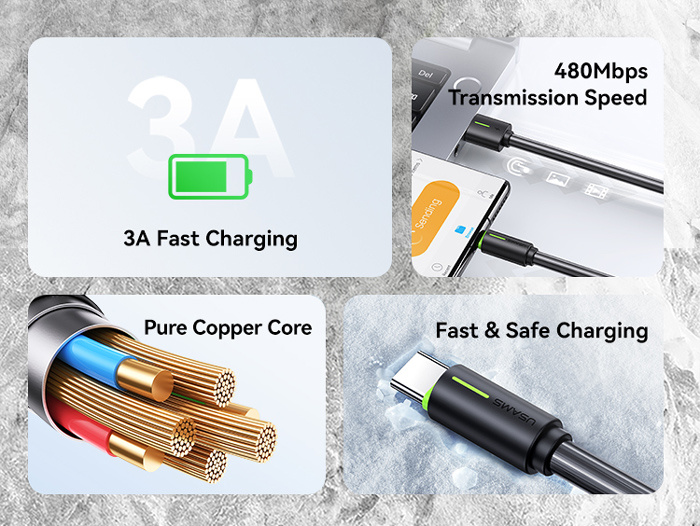USAMS καλώδιο USB-C σε USB US-SJ732, 3A, 480Mbps, 1m, λευκό - Image 2