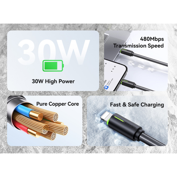 Alternative view of USAMS καλώδιο Lightning σε USB-C US-SJ735, 30W, 480Mbps, 1m, λευκό