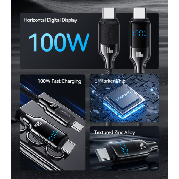 Alternative view of USAMS καλώδιο USB-C SJ742, 100W, 480Mbps, 1.2m, μαύρο
