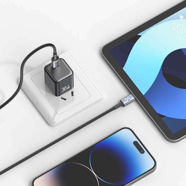 Alternative view of USAMS καλώδιο Lightning σε USB-C SJ753, 30W, 480Mbps, 1.2m, μαύρο