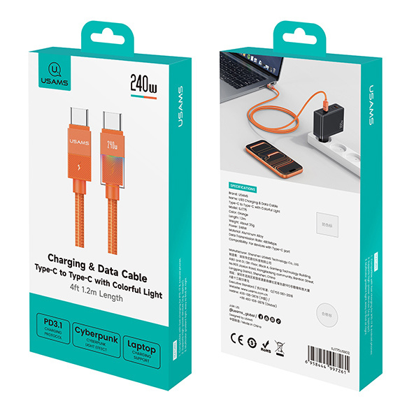 USAMS καλώδιο USB-C SJ775, 240W, 480Mbps, 1.2m, πορτοκαλί - Image 7