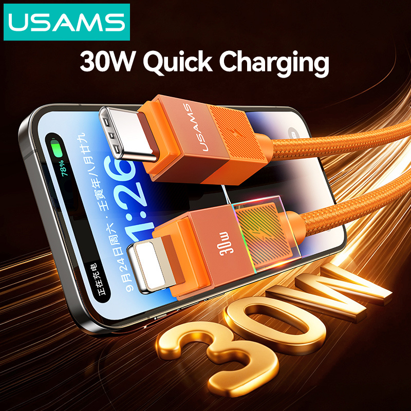 USAMS καλώδιο Lightning σε USB-C SJ776, 30W, 480Mbps, 1.2m, πορτοκαλί - Image 3