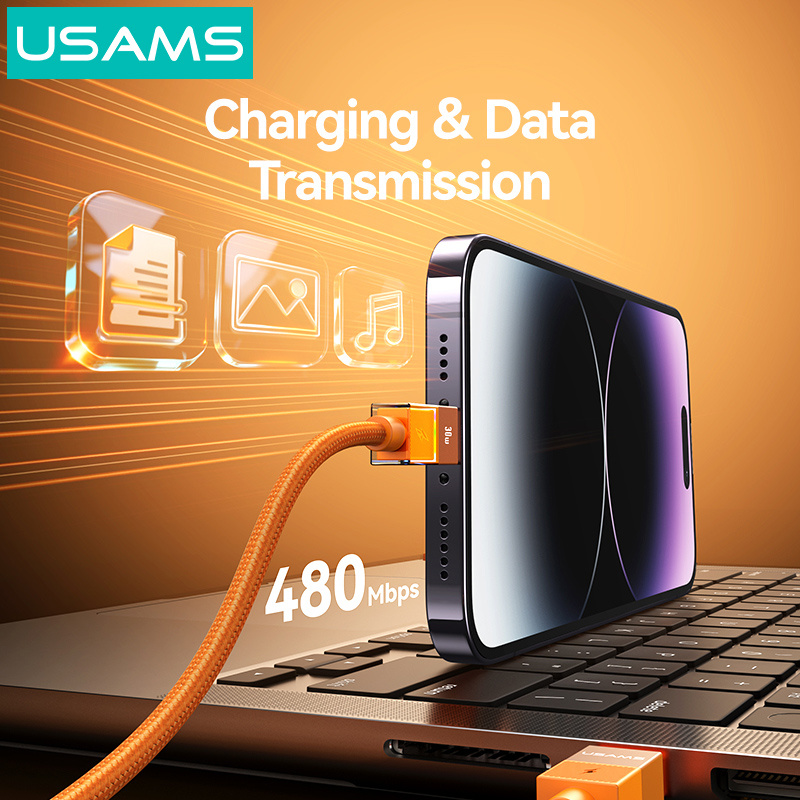 USAMS καλώδιο Lightning σε USB-C SJ776, 30W, 480Mbps, 1.2m, πορτοκαλί - Image 5