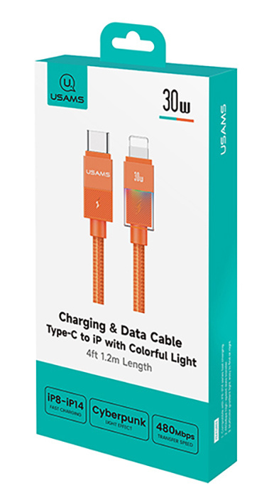 USAMS καλώδιο Lightning σε USB-C SJ776, 30W, 480Mbps, 1.2m, πορτοκαλί - Image 7