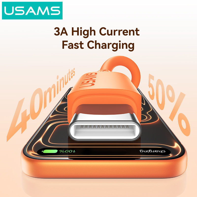 USAMS καλώδιο USB-C σε USB SJ786, σιλικόνης, 3A, 480Mbps, 1m, λευκό - Image 3