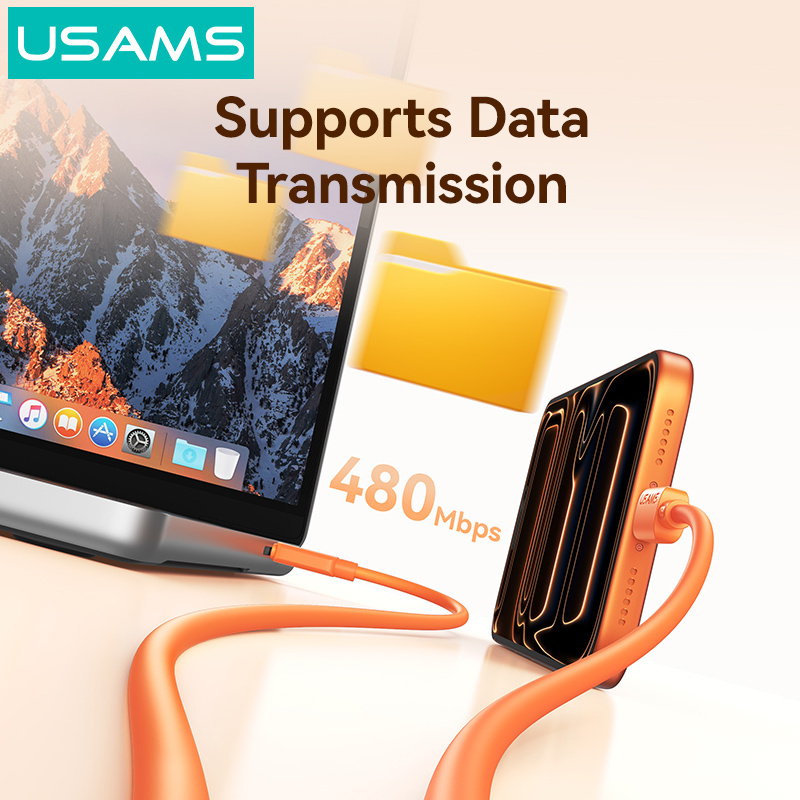 USAMS καλώδιο USB-C σε USB SJ786, σιλικόνης, 3A, 480Mbps, 1m, λευκό - Image 5
