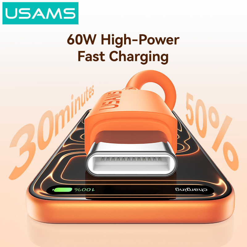 USAMS καλώδιο USB-C SJ787, σιλικόνης, 60W, 480Mbps, 1m, λευκό - Image 3