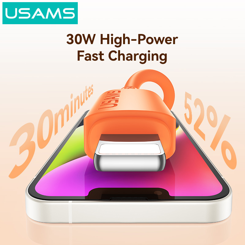 USAMS καλώδιο Lightning σε USB-C SJ788, σιλικόνης, 30W, 480Mbps, 1m, μαύρο - Image 3