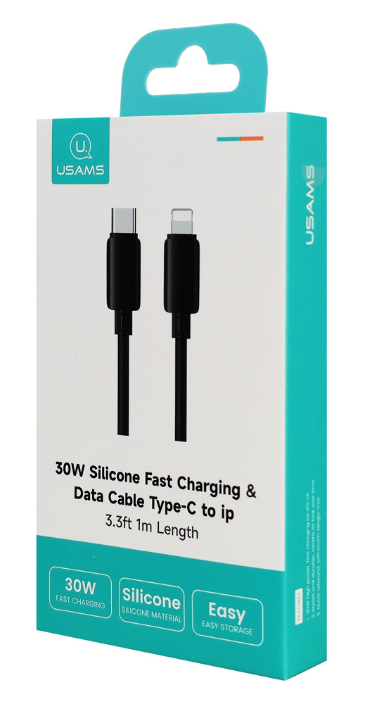USAMS καλώδιο Lightning σε USB-C SJ788, σιλικόνης, 30W, 480Mbps, 1m, μαύρο - Image 7