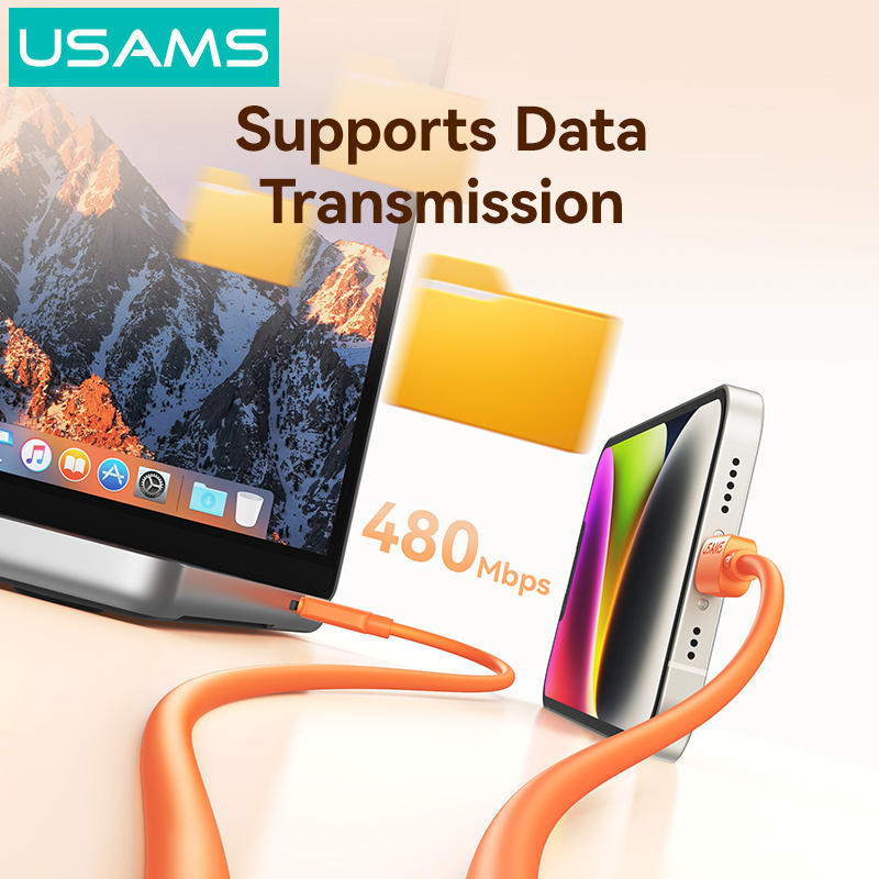 USAMS καλώδιο Lightning σε USB-C SJ788, σιλικόνης, 30W, 480Mbps, 1m, λευκό - Image 5