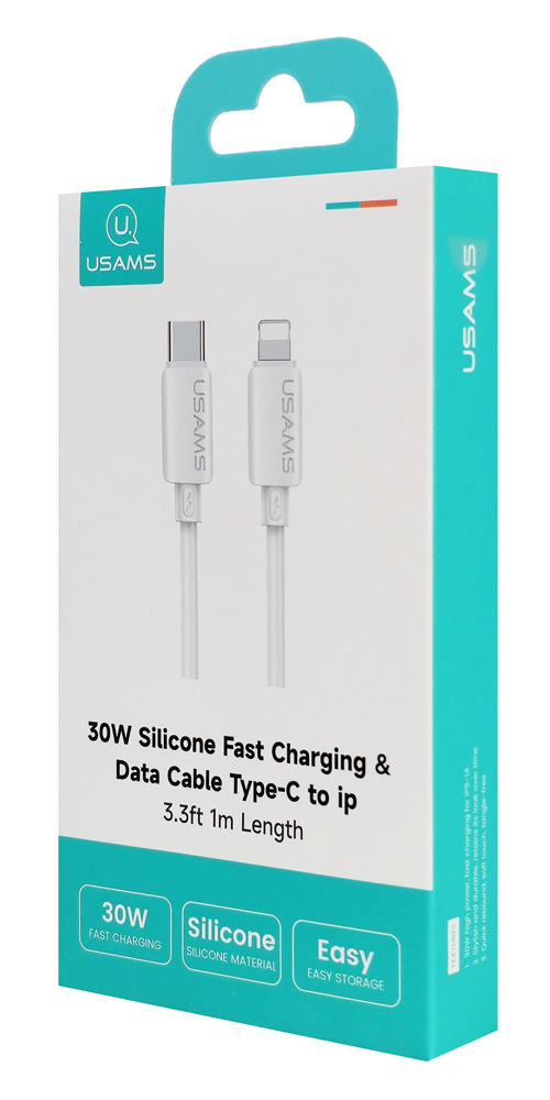 USAMS καλώδιο Lightning σε USB-C SJ788, σιλικόνης, 30W, 480Mbps, 1m, λευκό - Image 7