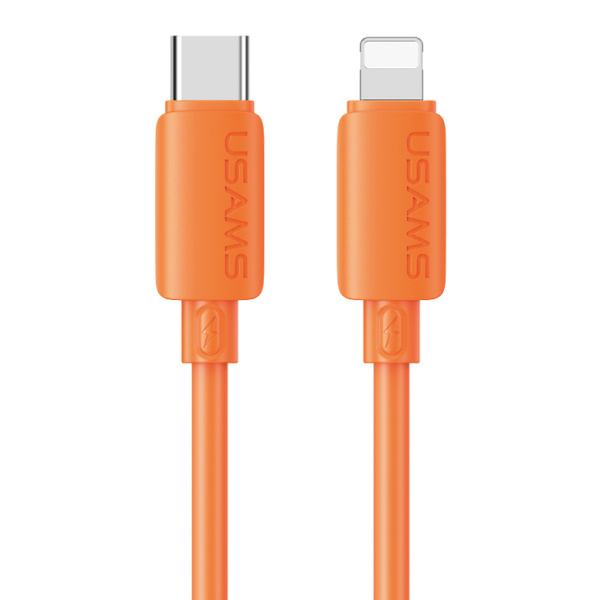 USAMS καλώδιο Lightning σε USB-C SJ788, σιλικόνης, 30W, 480Mbps, 1m, πορτοκαλί