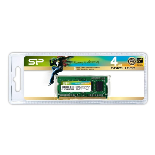 Alternative view of SILICON POWER Μνήμη DDR3 SODimm, 4GB, 1600MHz, PC3-12800, CL11