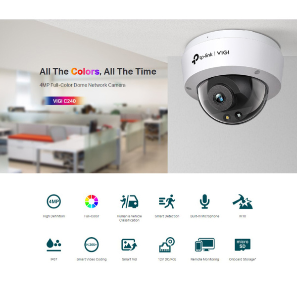 Alternative view of TP-LINK IP κάμερα VIGI C240, 2.8mm, 4MP, PoE, SD, IP67/IK10, V.1.0